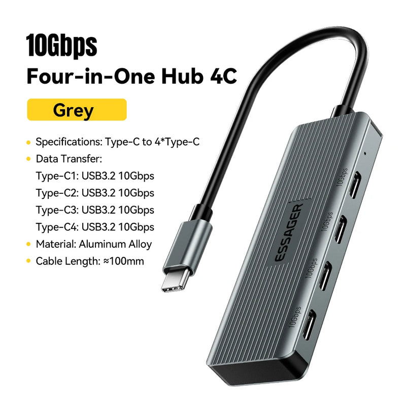 Essager USB Hub Adapter 4 in 1 USB Type C to USB3.2 Gen2 Hub Splitter Adapter for MacBook Pro Air Samsung Docking Station HUB