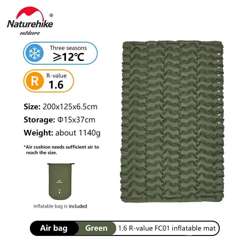 Naturehike FC01 1.6R Value Sleeping Mat Lightweight Inflatable Cushion Outdoor Portable Moisture-proof Pad Wider Tent Mattress