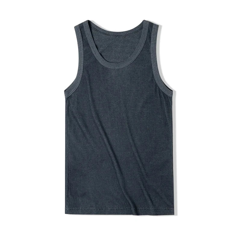 Maden Casual Men's Sleeveless Tank Tops Heavyweight Solid Color Ribbed Vest for Summer Slim Fit Sports Fitness Training T-shirt