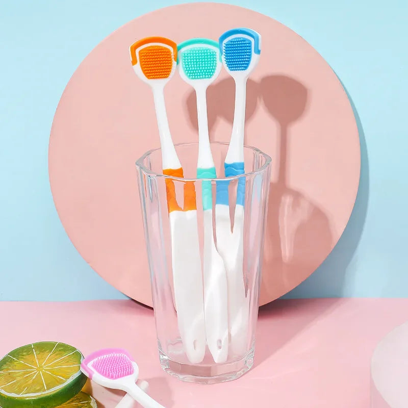 Double Effect Tongue Coating Brush  , Cleaning & Scraping for Plaque Removal, Tongue Cleaning Brush, Home Dental Care, Gum Care