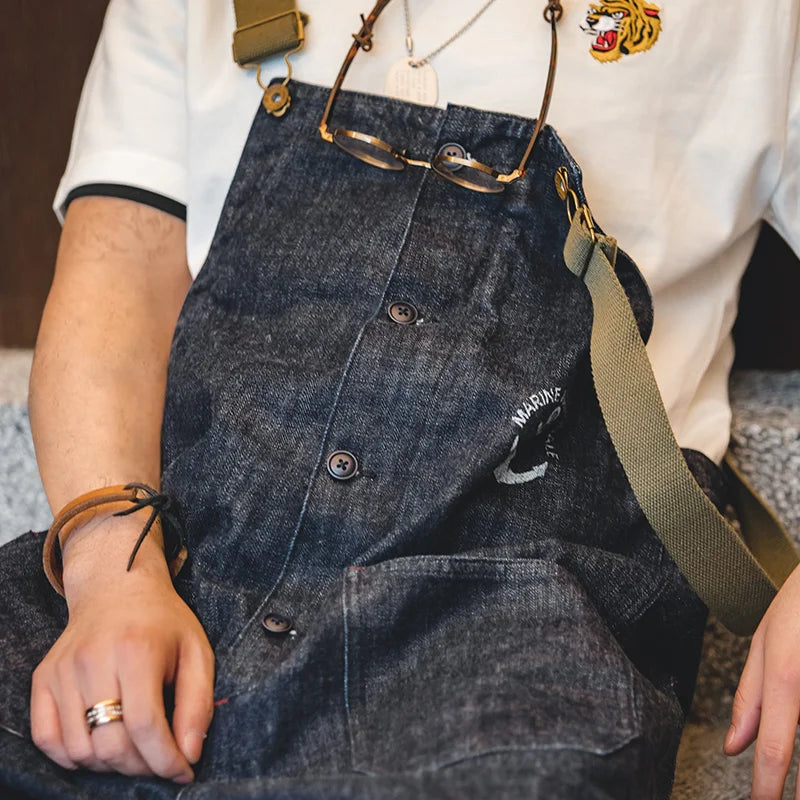 ខោ Maden Workwear ខោអាមេរិកាំង Vintage Deck Strap Pants និទាឃរដូវ និងរដូវស្លឹកឈើជ្រុះ Denim លាងត្រចៀកពណ៌ក្រហម ខោខូវប៊យជើងត្រង់ ម៉ូដបុរស