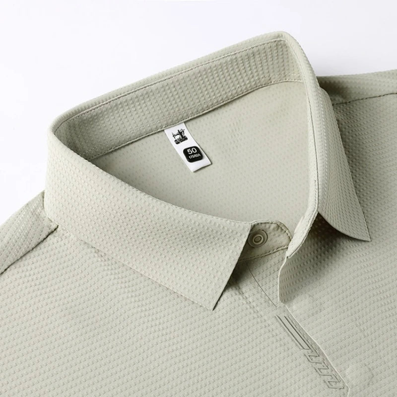 Men's Polo Shirt - UV 50+ & 10A Antibacterial, 180g Breathable Textured Fabric, Cooling Quick-Dry