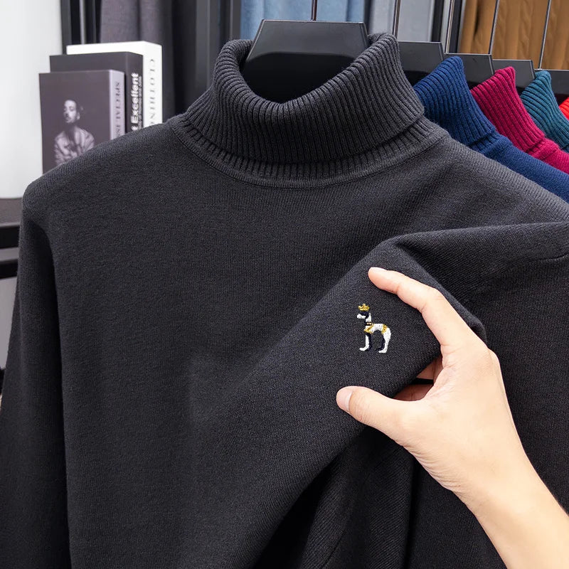 Premium Quality Man Long-Sleeved Knitwear High Neck Embroidery Autumn Winter New Pullover Leisure Daily Commute Men's Clothing