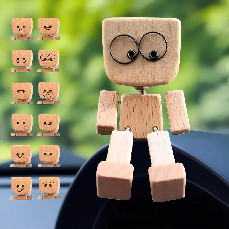 1pc Shaking Wooden for Man,12 Vivid Expression Accessories/Desktop, Bookshelf, Car Decorations,As a holiday gift.desk decoration