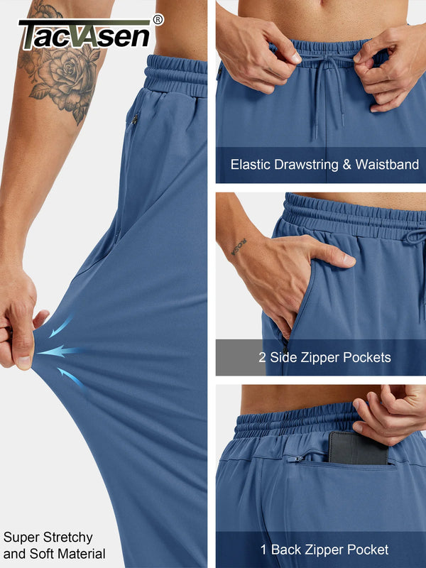 TACVASEN Men's Tapered Sweatpants with Zip Pockets Lightweight Quick Dry Running Jogging 4-Way Stretch Gym Track Athletic Pants