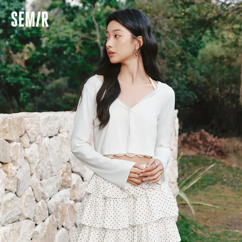 Semir Womens UV Jacket 2026 Short Style Lace V Neck Slim Cool Feeling Texture Casual Fashion