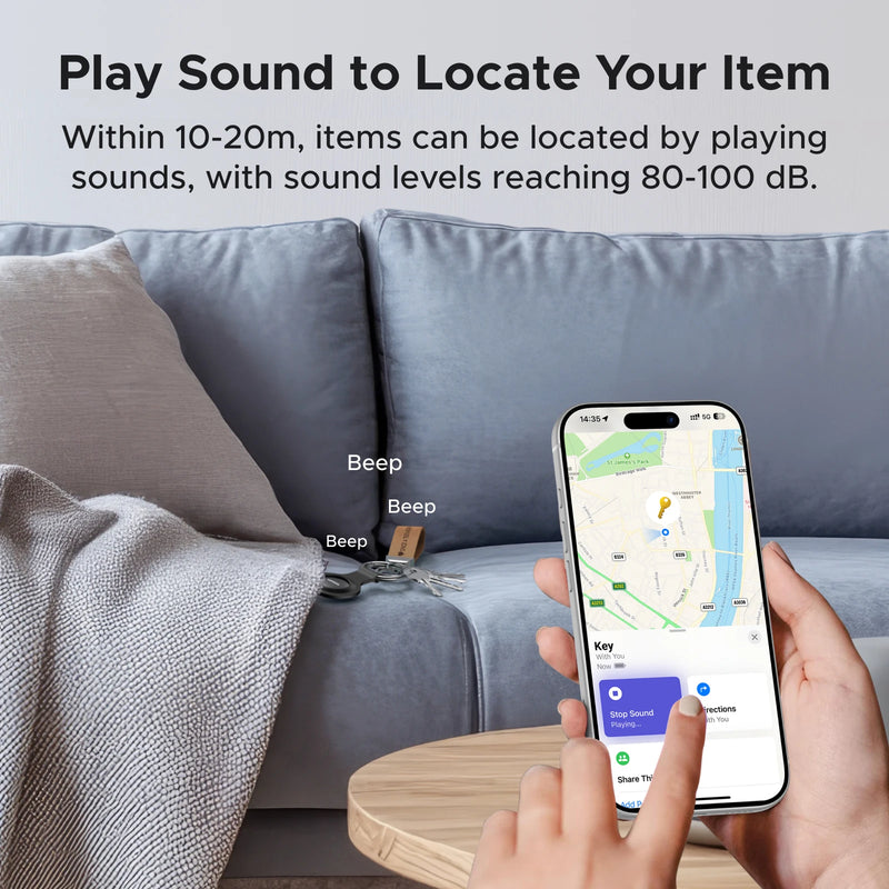UGREEN FineTrack Item Tracker, Worldwide Locator, 1-Year Battery Life, Wireless Charging, 2-Pack for iOS
