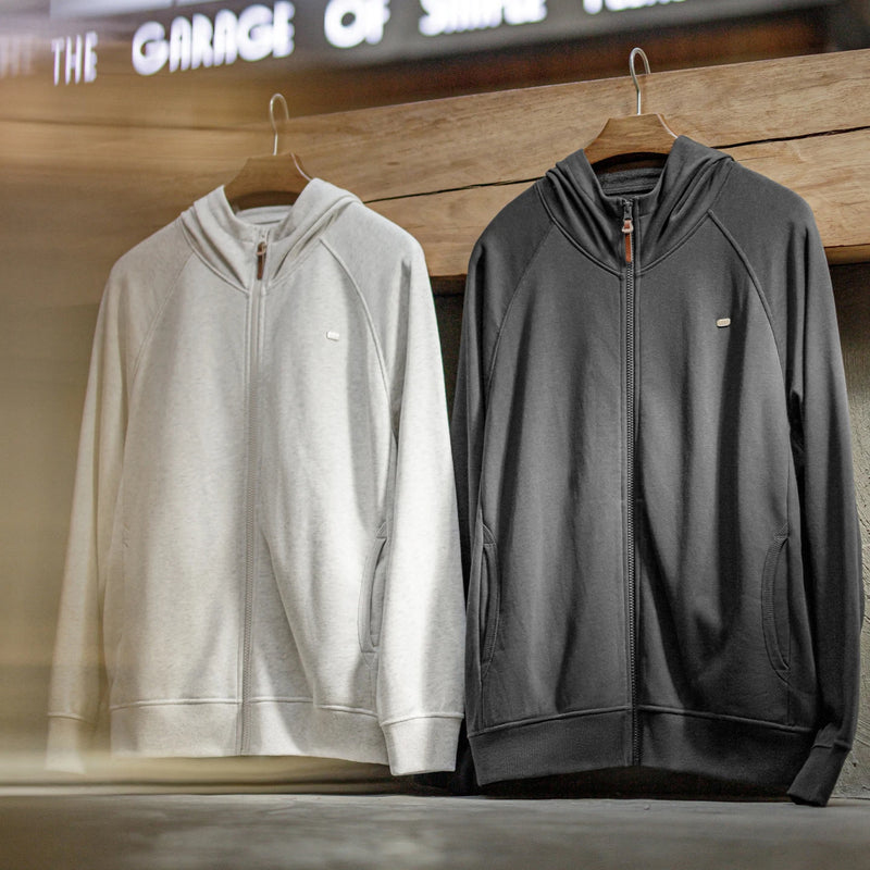 Maden Men's Casual Loose Fit Hoodie Raglan Sleeves Heather Gray Cardigan Ribbed Hem Long Sleeve Outerwear for Spring Fall