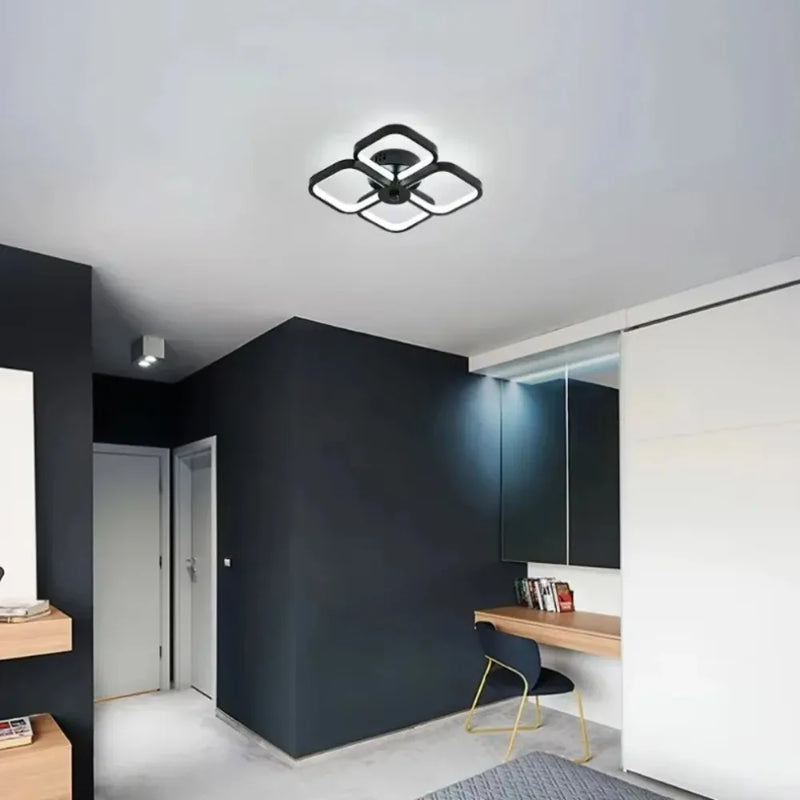 LED Ceiling Light Modern Square, Nordic 4 Panel Ceiling Lamp 6500K Cool White, for Living Room Bedroom Indoor Lighting