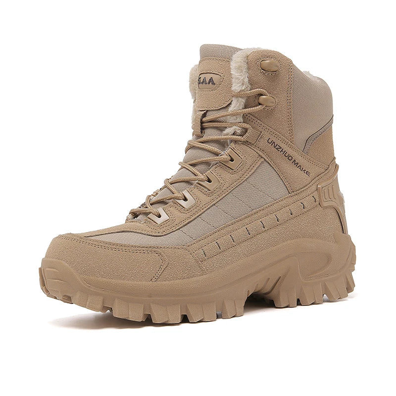 Men's tactical training boots winter light warm velvet jungle combat boots outdoor anti-slip comfort walking hiking casual boots