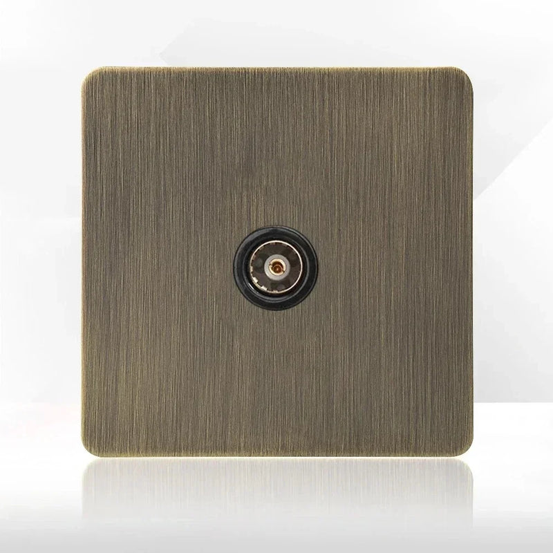 Retro EU FR Metal Panel Wall Toggle Light Switch Socket plug,Bronzed Antique Stainless Steel German 16A Socket with USB Charging