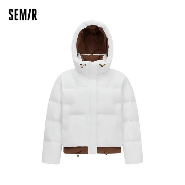 Semir Women Down Jacket 90 Percent Down Fill Layered Look Color Block Hooded Design Loose Fit Puffer Shape 2026 Winter