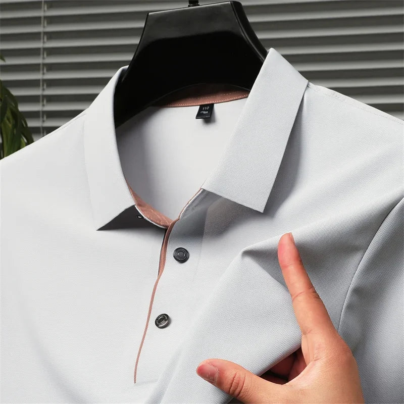 Seamless Golf Shirt, Men's Short-Sleeved Shirt, Slim Fit Summer Business Gentleman Men's Polo Shirt  2024, High-End Knitwear