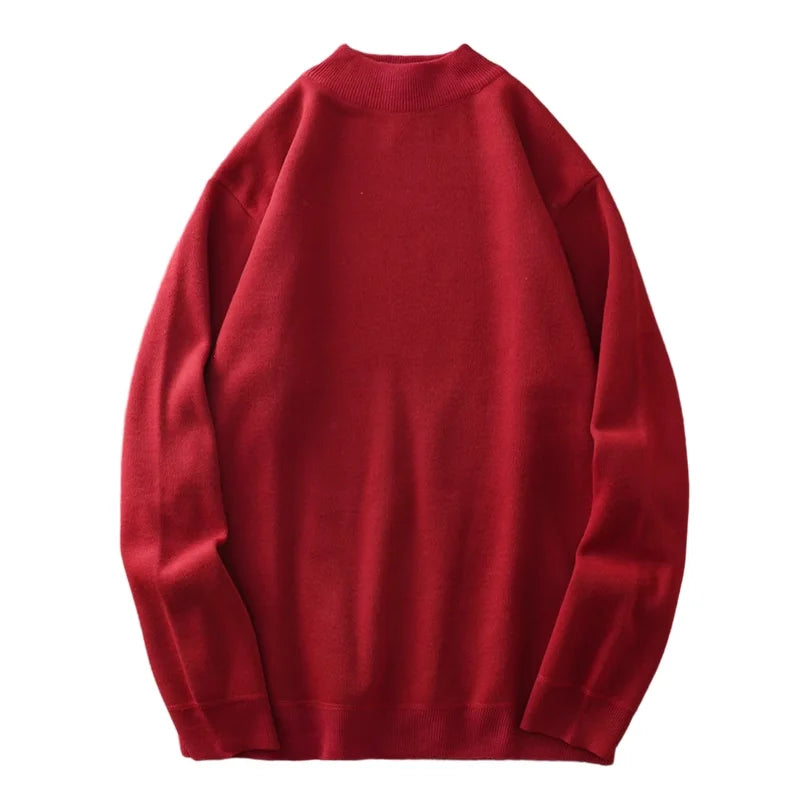DUKEEN Men's Mock Neck Sweaters Winter Fleece-Lined Thick Warm Pullovers Solid Color Crew Neck Sweater Knitwear