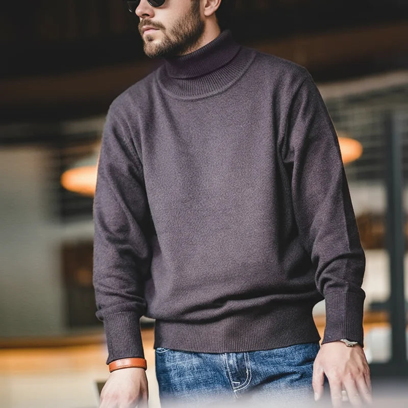 Maden Thermal Sweater Men’s Turtleneck Basic Knitted Shirts Autumn Winter Solid Thick Pullovers Turn-down Collar Soft Underwear