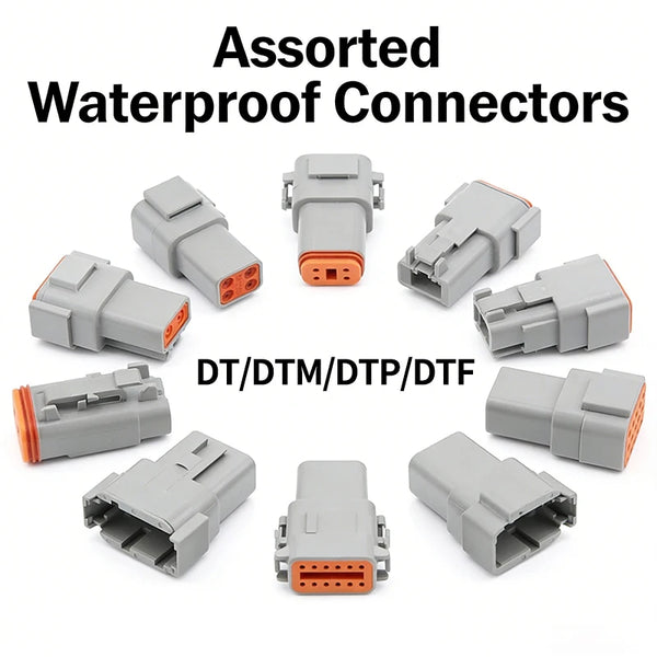 ឧបករណ៍ភ្ជាប់ការពារទឹក DT/DTM/DTP/DTF ១ឈុត ជើងទម្រ ប្រុស និង ស្រី 2/3/4/6/8/12 ម្ជុល សម្រាប់ខ្សែភ្លើងរថយន្ត និង ខ្សែភ្លើងក្រៅផ្លូវ