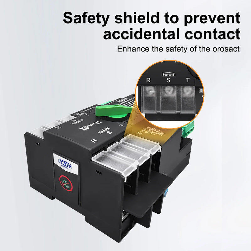 TOMZN Din Rail 3 phase ATS for PV 3P 63A 100A 125A 230V Dual Power Automatic Transfer Electrical Selector Switch Uninterrupted