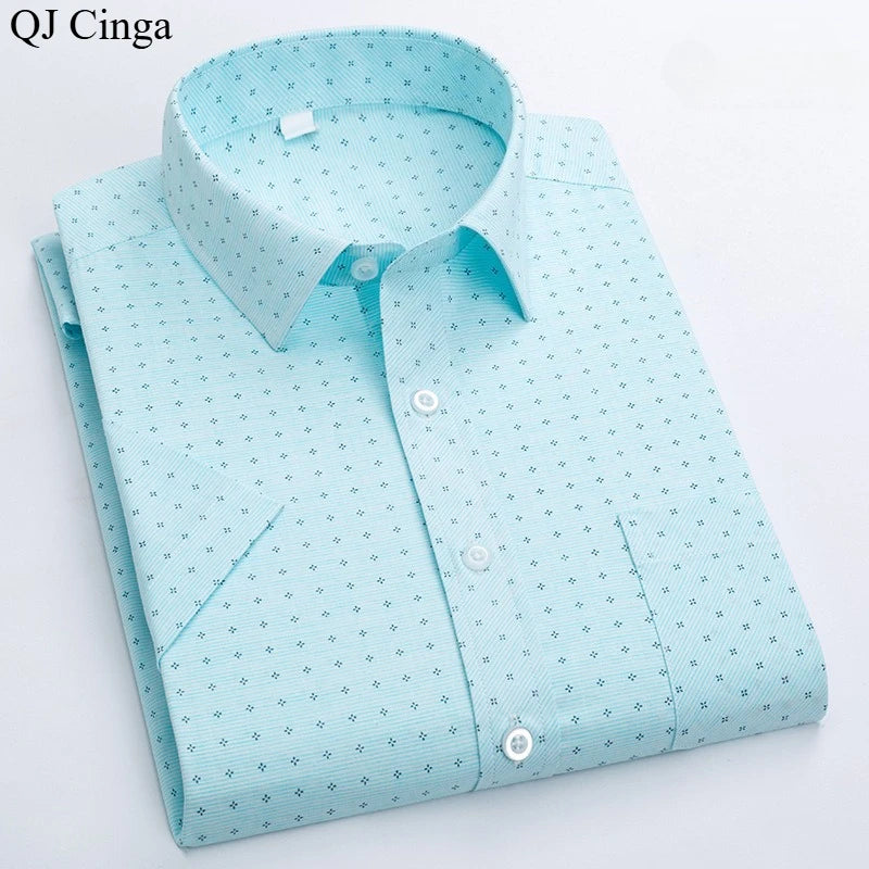 Men's Light Green Short-sleeve Printed Shirt; New Summer Style Purple Single-breasted Lapel Shirt; Asian Sizes,White, Blue, Red.