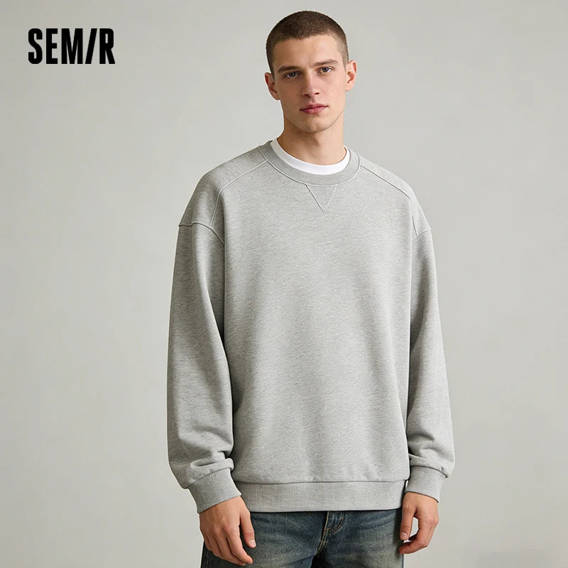 Semir Versatile Hoodie Men Spring Solid O Neck Long Sleeve Soft Comfortable Casual Basic Layer Daily Top
