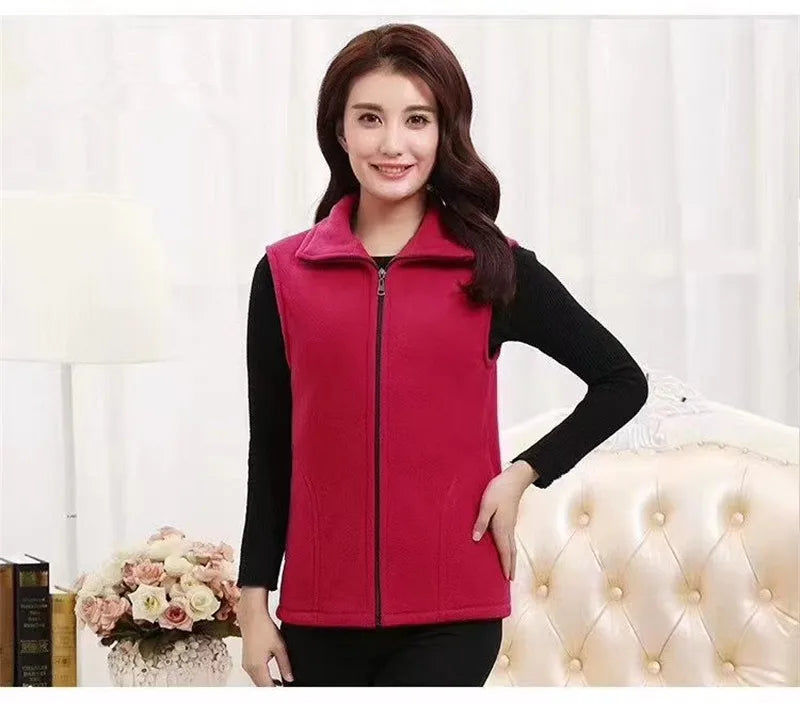 L-4XL Female Chalecos Autumn Winter Vest Jacket Slim Mother's Clothing Middle-Aged Women Spring Fleece Warm Vests Top