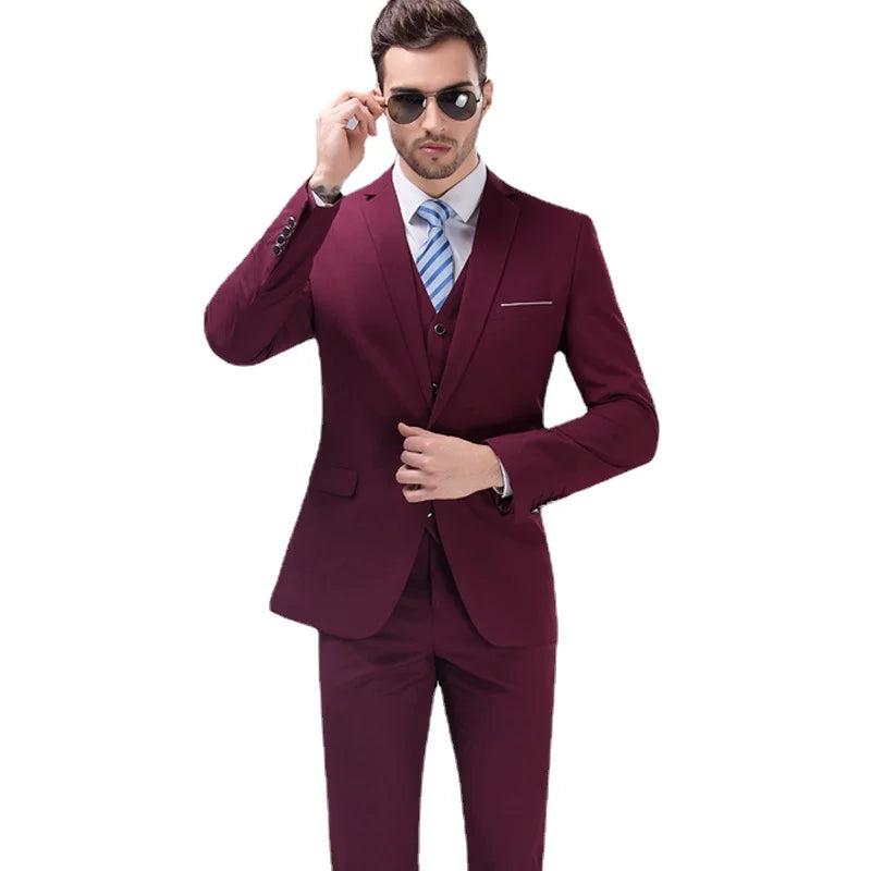2026 New Men's Suit 3-Pieces Set (Jacket + Pants + Vest) Wedding / Party / Office Slim Blazer Coat + Trousers Asian Size