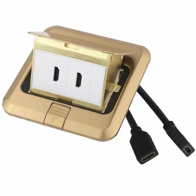 Hide Pop-up Socket, Gold Bit HDMI Video Digital TV Socket with 4K HDMI Cable All Copper Multimedia Ground HDMI Socket