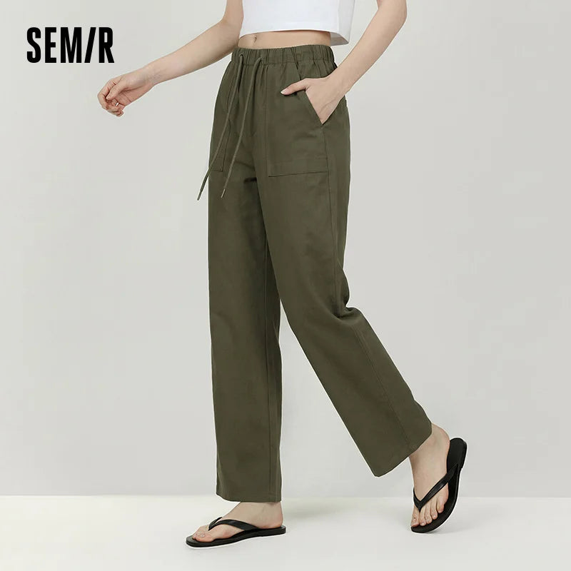 Semir Trendy Pants Women 2026 Spring Black Drawstring Wide Leg Slouchy Casual Comfortable Daily Wear Long Trousers