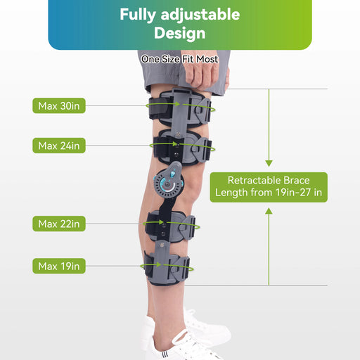 Hinged Knee Brace ROM Post OP Immobilizer Leg Brace Orthopedic Patella Knee Support Orthosis, Adjustable for Left and Right Leg