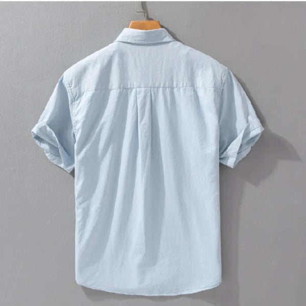 Summer New Casual Simple 100% Cotton Cargo Short Sleeve Shirts Men Clothing Solid Color Thin Streetwear FY968
