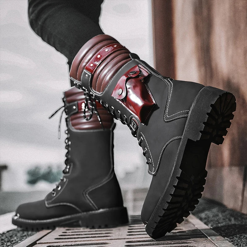 Men's high top motorcycle boots spring summer fashion outdoor collision resistant anti slip soft sole casual cross-country boots