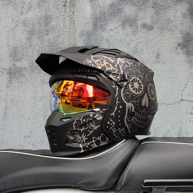 ORZ Retro Helmet Motorcycle Full Helmet Men Women Summer Locomotive Four Seasons Rally Demolition Combination Helmets