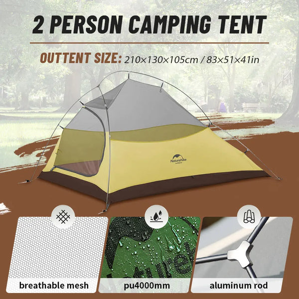Naturehike Cloud Up 2 People Tent Ultralight 20D Camping Tent Waterproof Outdoor Hiking Travel Backpacking Cycling Fishing Tents