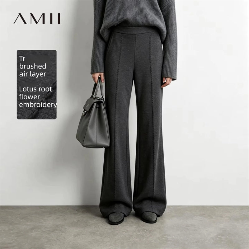 Amii Bootcut Pants Women Slimming Casual Minimalist Stretch Fit Long Trousers 2026 Autumn Embroidered Female Clothing 12613030