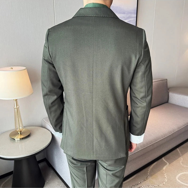 Men's Fashionable Thin Suit Jacket,  Fake Two-Piece Design, Cuffed Sleeves with Striped Turn-ups~ Trendy