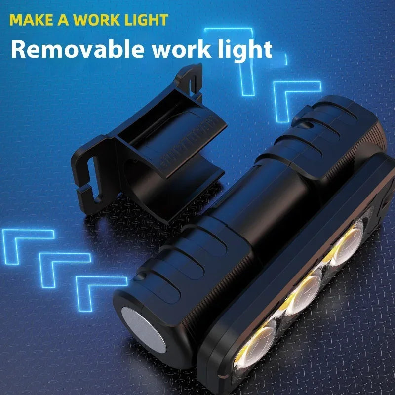 ចង្កៀងមុខ LED អាចសាកបាន ចង្កៀងមុខភ្លឺខ្លាំង មាន 6 របៀប ចង្កៀងមុខការពារទឹក ពិលសម្រាប់បោះតង់