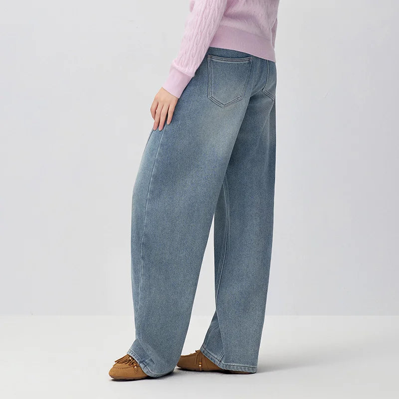 ខោខូវប៊យ Semir សម្រាប់នារី រចនាបន្ទះរោមចៀម រលុង ជើងកោង រចនាតិចតួចបំផុត សម្លៀកបំពាក់ប្រចាំថ្ងៃរដូវរងាថ្មីឆ្នាំ ២០២៦