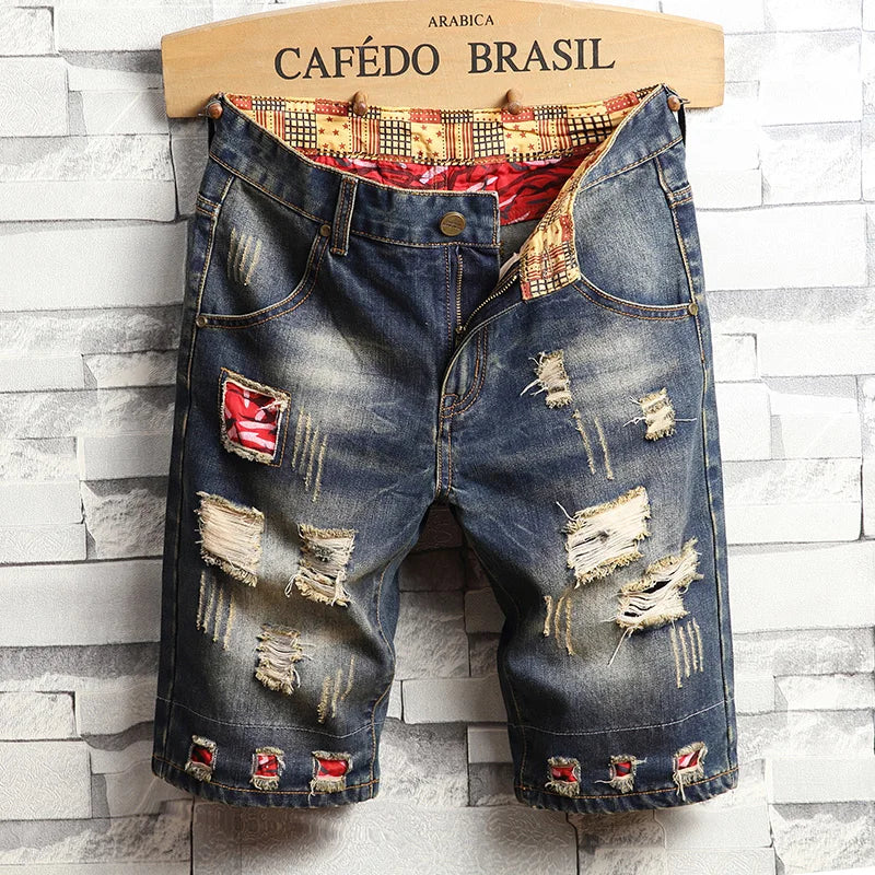 2026 Summer Men's Blue Ripped Jeans Shorts, Fashion Casual Denim Shorts, Plus Size 28-34 36 38 40 Men Slacks