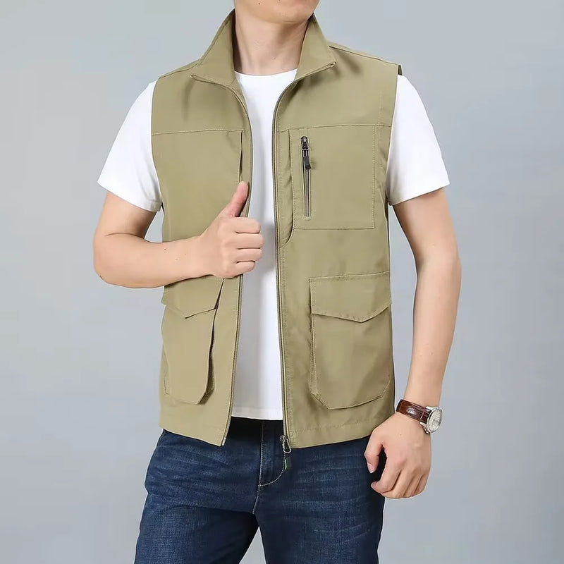 Men's Sleeveless Vest Jacket for Fall and Winter, Travel, Leisure, and Fishing Wear. Green, Khaki, Gray, Black, Red, Blue Coat.
