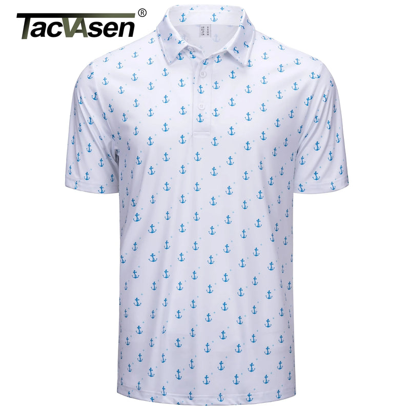 TACVASEN Mens Polo Golf Shirts Fashion Moisture Wicking Performance T-Shirts Print Breathable Short Sleeve Polo Shirt for Men