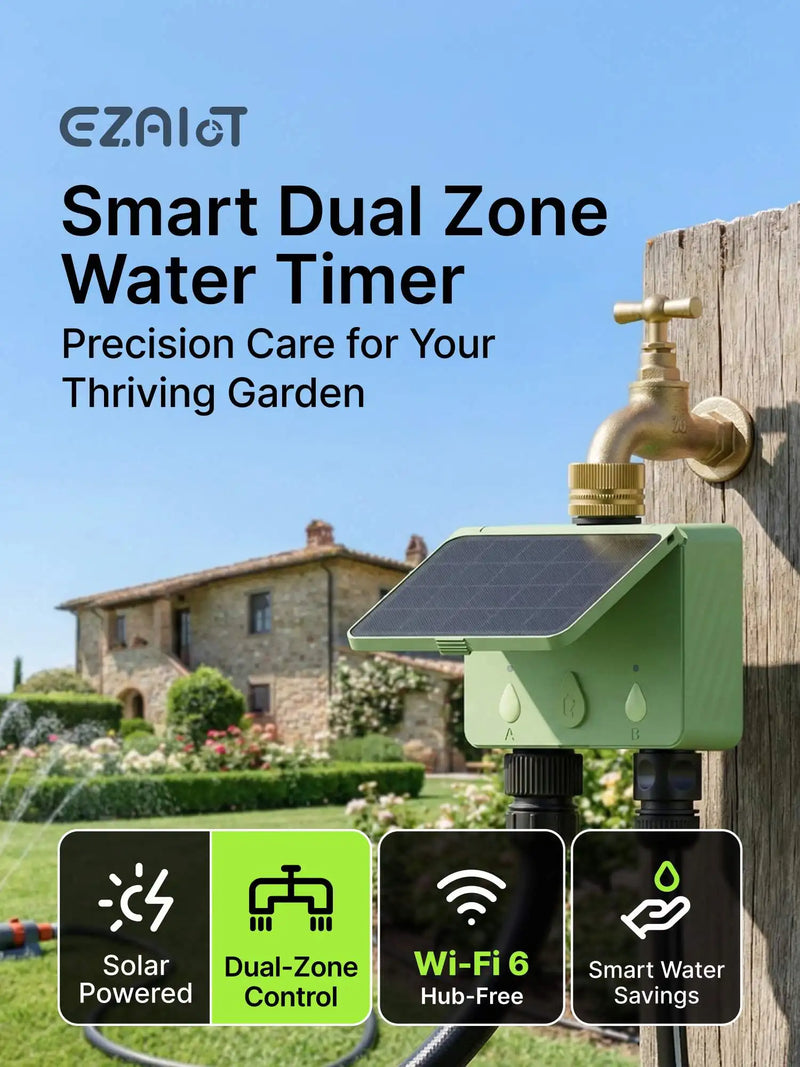 Smart WiFi 2 Zone Sprinkler Flow Detection Water Timer Tuya Garden Irrigation Controller Solar Power Automatic Watering System