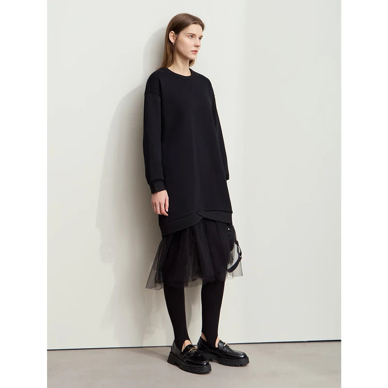 រ៉ូប AMII Minimalist Womens រដូវរងាឆ្នាំ ២០២៥ កមូលថ្មី ដៃវែង សម្លៀកបំពាក់នារី រ៉ូប Midi រលុងធម្មតា ១២៤៤៤១២០
