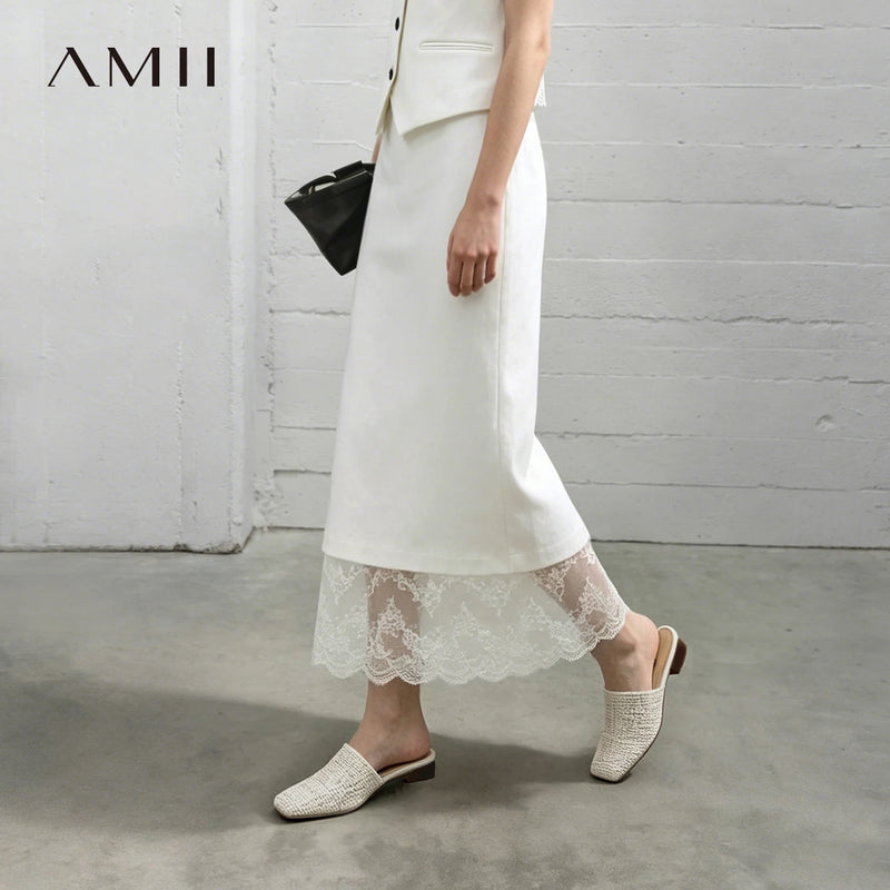 Amii Women Skirt Lace Elegant Sequin Back Slit Ankle Length Office Lady Chic Straight Skirts Casual Women Clothing 12623026