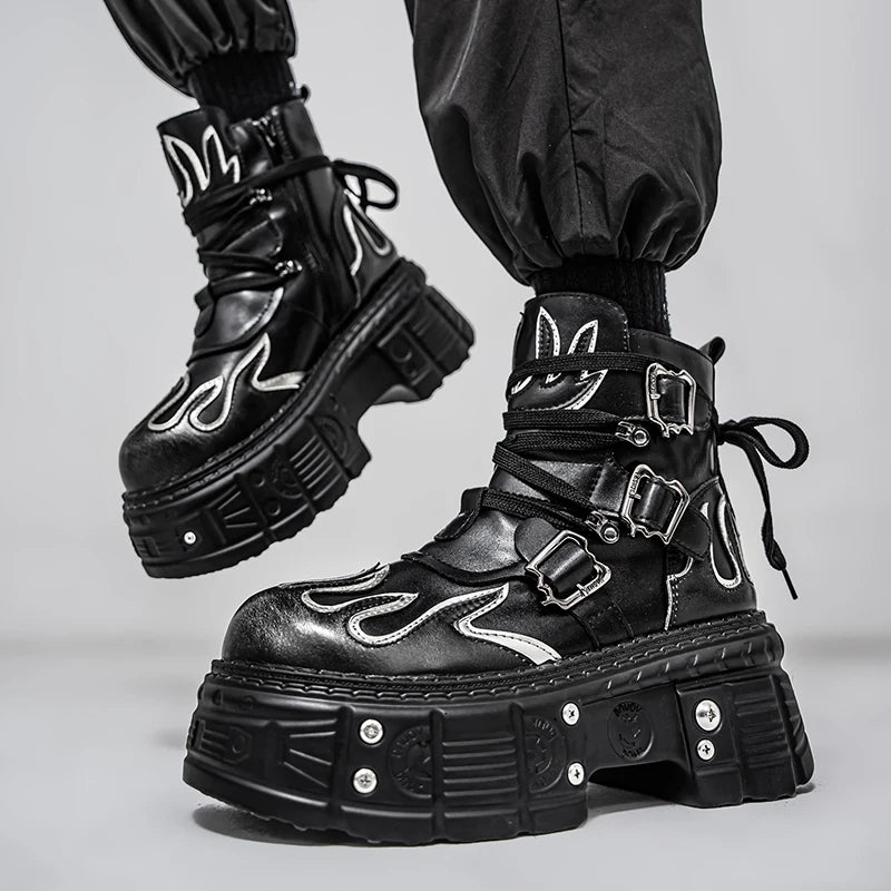 Men's Boots Four Seasons Thick-Soled High-Top Boots Fashion Joker Plus Size Tide Boots Anti-Slip Comfort Youth Casual Work Boots