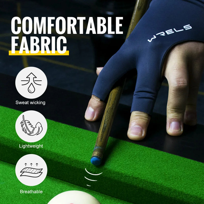 WRELS 1pc Left Hand Billiards Glove Three Finger Snooker Billiard Glove Non Slip Stickers Elasticity Billiard Training Gloves