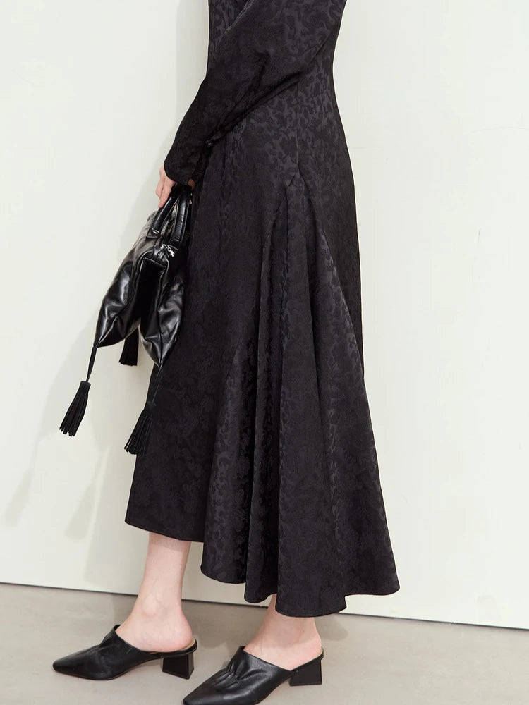 Amii Minimalism 2025 Women Dresses O-Neck Long Sleeve New Chinese Style Jacquard Retro Autumn Ankle-Length Female Dress 12443143