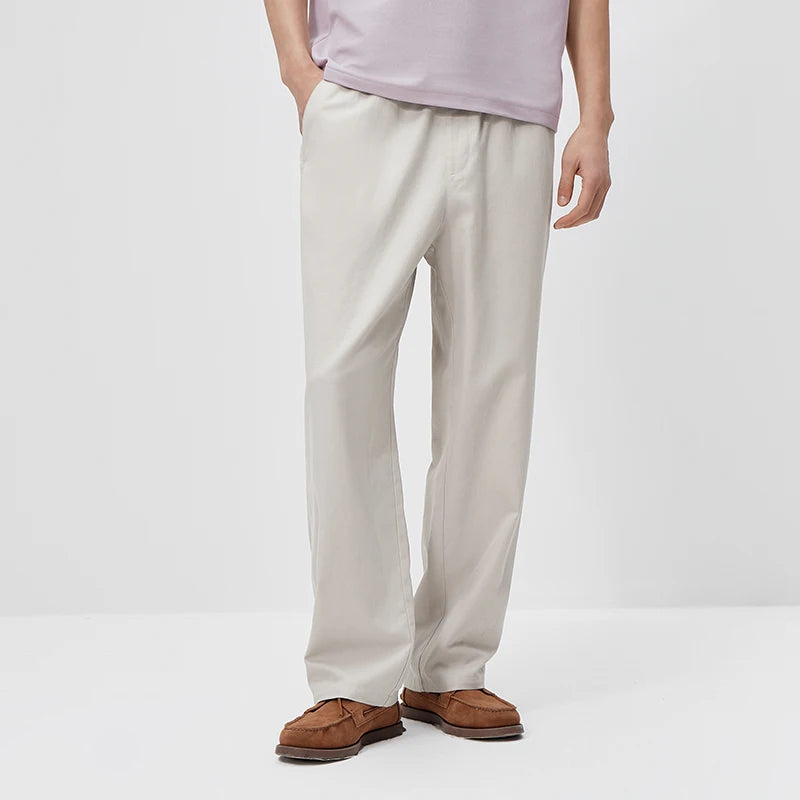Semir Men Pants Cotton 2026 Linen Stretch Solid Loose Fit Straight Urban Casual Everyday Style Soft Comfortable Daily Wear