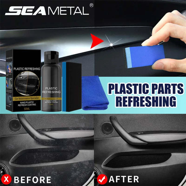 SEAMETAL 50ml Car Plastic Refreshing Coating Agent Set Nano Plastic Refurbish Agent with Sponge Cloth for Car Accessories