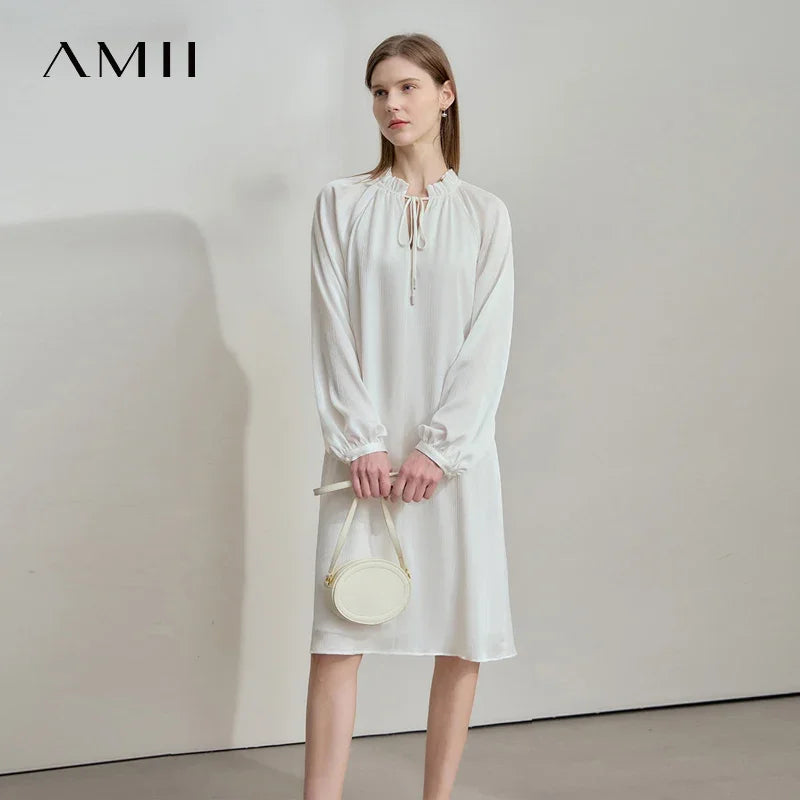 រ៉ូបនារី Amii Minimalist Retro ឆ្នាំ២០២៥ រដូវស្លឹកឈើជ្រុះថ្មី ចងដៃអាវស្មា សំពត់រាងអក្សរ A រ៉ូបសាមញ្ញឆើតឆាយសម្រាប់ស្ត្រី 12521064