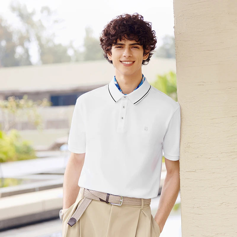 Semir Mens Polo 2026 Short Sleeve Cool Feeling Antibacterial Tops Color Block Lapel Casual Style Soft Daily Wear