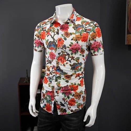 2026 New Men's Short Sleeve Shirt, Summer Printed Shirts, Single Breasted Lapel Shirt for Men Camisa M-7XL